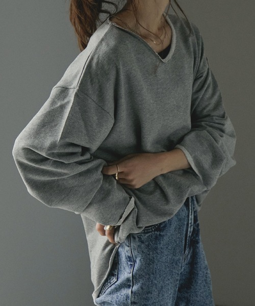 Fashion Letter トレーナー スウェット 切りっぱなしVネック裏毛