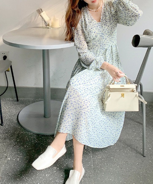 ワンピース 花柄シフォンロングワンピース レディース