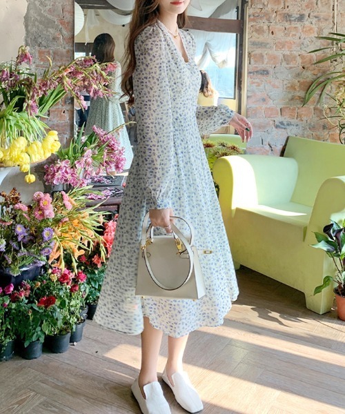 ワンピース 花柄シフォンロングワンピース レディース