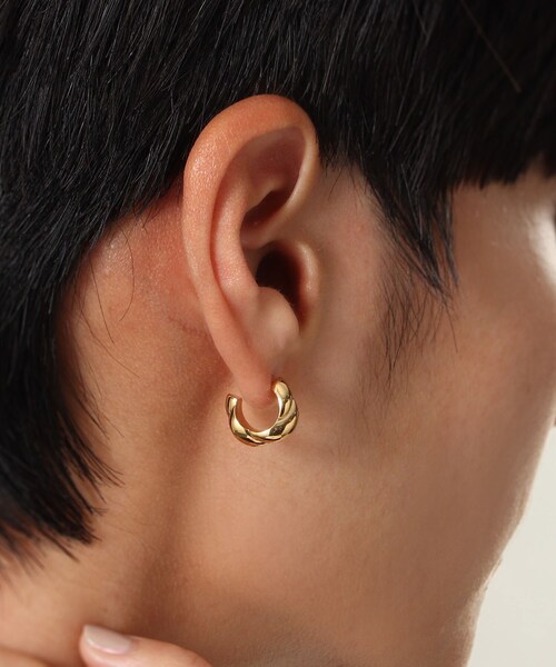 COCOSHNIK ピアス シルバー スモールフープ クロワッサンピアス