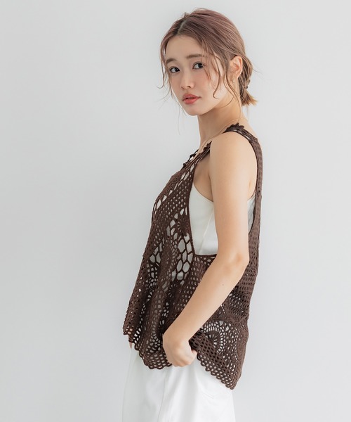 coca（コカ） ベスト ジレ 夏 前後2WAYかぎ編みベスト レディース