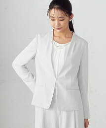 美品✨ ORIHICA 洗える ノーカラー スーツ セットアップ ウォッシャブル 洗えるストレッチセットアップ ノッチジャケット 織柄｜オリヒカ