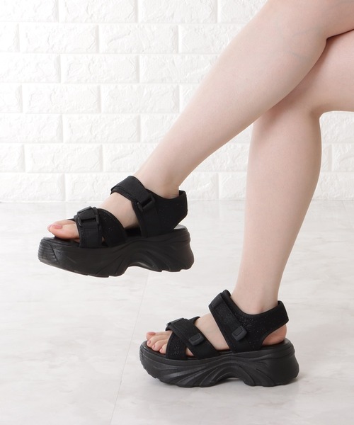 Lace Ladies サンダル ラメ入りクロスストラップ厚底スポーツ