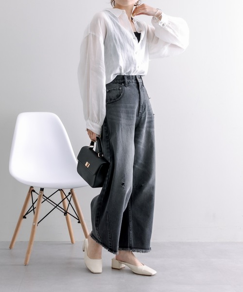 pual ce cin シャツ ブラウス 「Du noir」ラミー前開きブラウス