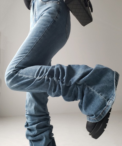 ミニシャーリングフレアパンツ 451869 ヘムシャーリングギャザーストレッチフレアパンツ ／ Hem