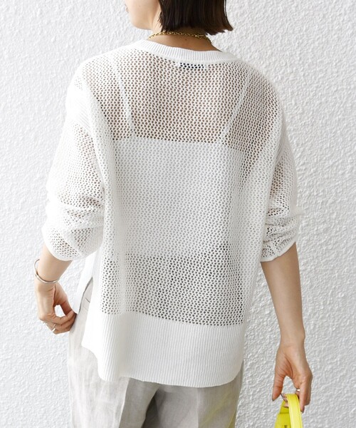ニット セーター 「ECO　LUX」ニットジレ「手洗い可能」 レディース 夏SALE／E‐QUALITY／手洗い可】レーシーニット（ニット/セーター