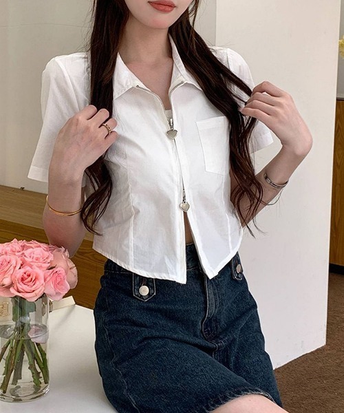 ■即発送■ 新品 UTAA ユタ レディース シャツ トップス 半袖 Mサイズ gossip!ロサンゼルス ブラウス シャツ 半袖 YUGA ハートダブルジッパー