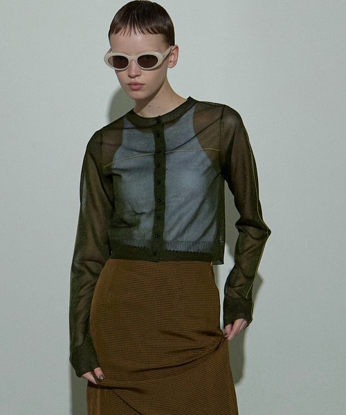 カーディガン Color Line Sheer Knit Cardigan/カラーラインシアーカーディガン「MAISON SPECIAL/メゾンスペシ