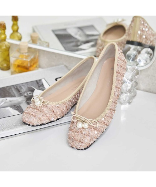 バレエシューズ パンプス パールビジュー付きデザインバレエ