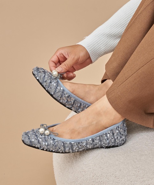 ＊新作＊ バレエシューズ パンプス パールビジュー付きデザインバレエ 雨に強い