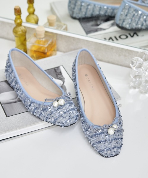 ＊新作＊ バレエシューズ パンプス パールビジュー付きデザインバレエ 雨に強い