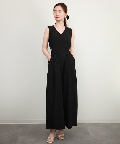 サイドボタン綺麗めサロペット DRESS+ サロペット オーバーオール サイドボタン オールインワン