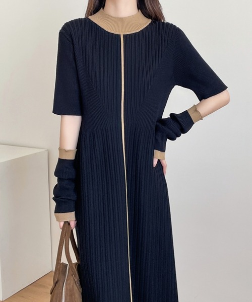 アシメネックストレートニットワンピース 着用1回 アニュアンス アシメ