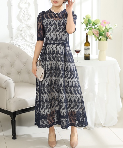 Lace Ladies（レースレディース） ドレス ボタニカル柄 半袖 シアー