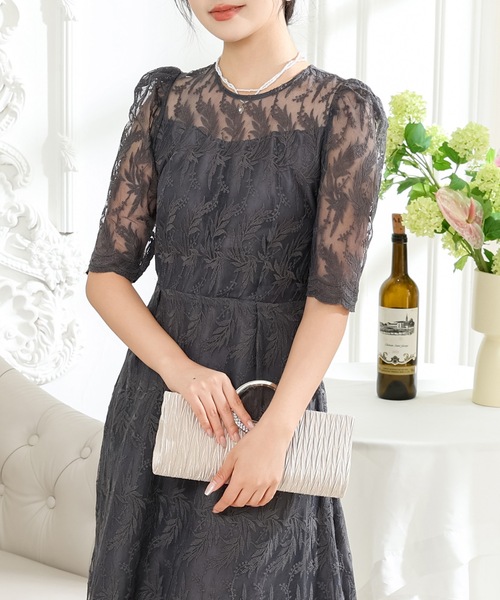 Lace Ladies（レースレディース） ドレス ボタニカル柄 半袖 シアー