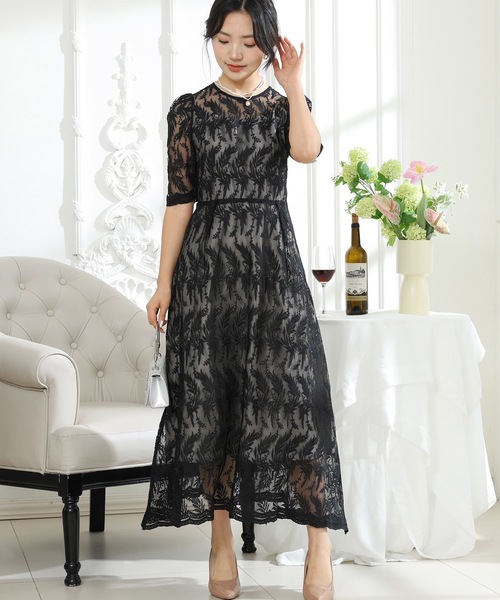 Lace Ladies（レースレディース） ドレス ボタニカル柄 半袖 シアー