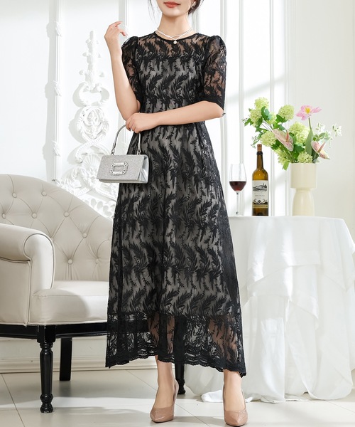 【新品タグ付】ANDREA&co ボタニカル シアー ドレス ワンピース Lace Ladies（レースレディース） ドレス ボタニカル柄 半袖 シアー