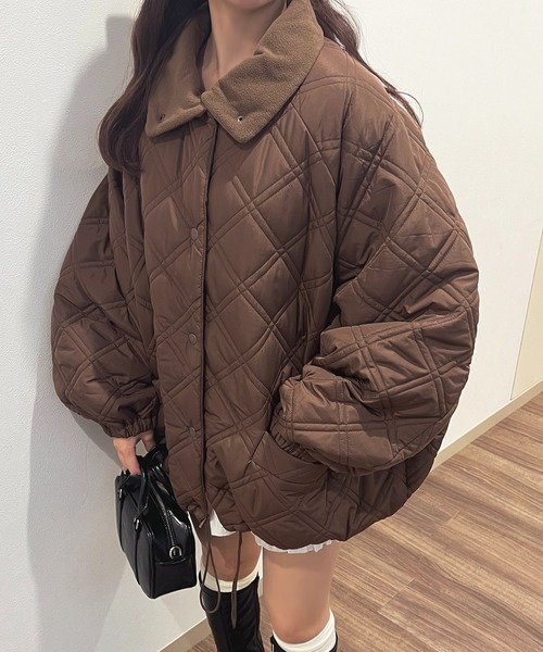 apres jour ブルゾン アウター ファーカラーキルティングブルゾン 