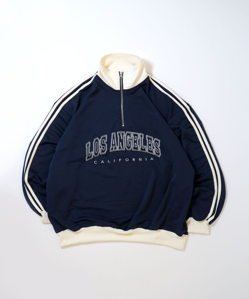おしゃれスタ ジャージ half zip track jacket/フロントロゴ刺繍