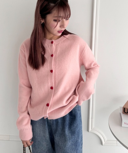 SOLLON.（ソルロン） カーディガン フロッキーハートボタン