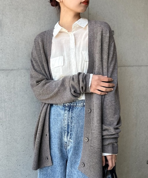 超美品　スローブイエナ　Vネックウールカーディガン　ウール混　ゆったり 接触冷感/UV機能》FROSTYCOTTON Vネックカーディガン（カーディガン