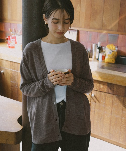 超美品　スローブイエナ　Vネックウールカーディガン　ウール混　ゆったり 接触冷感/UV機能》FROSTYCOTTON Vネックカーディガン（カーディガン