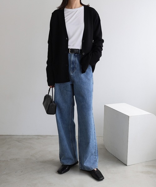 evernavy カーディガン 天竺ウールVネックニットカーディガン