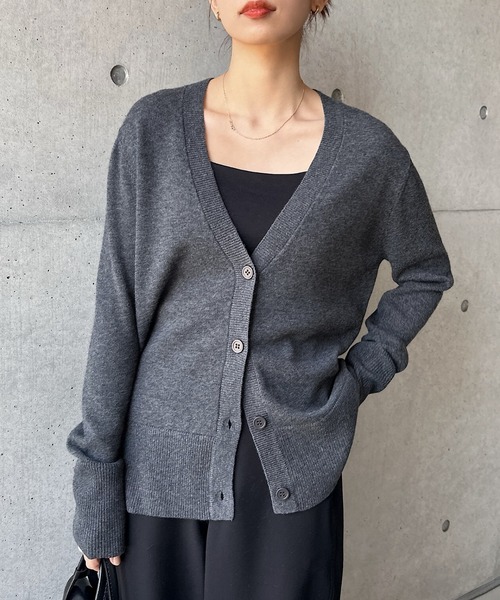 evernavy カーディガン 天竺ウールVネックニットカーディガン