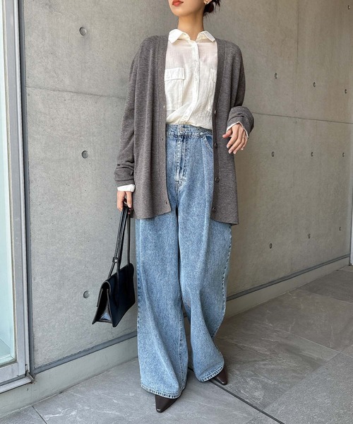 evernavy カーディガン 天竺ウールVネックニットカーディガン