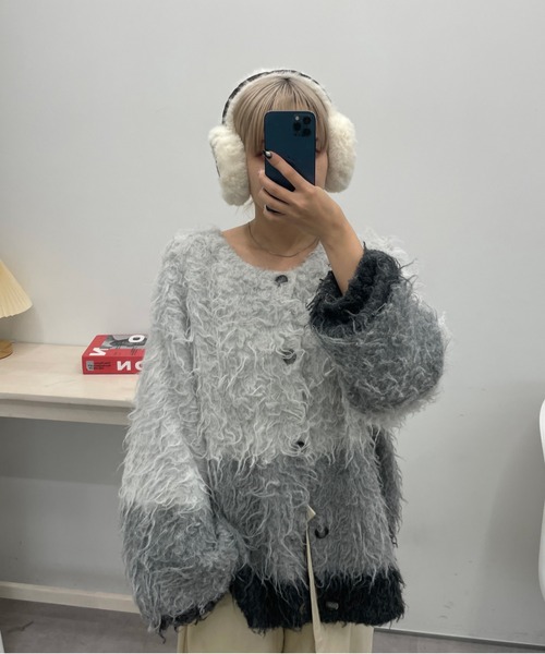 限定価格❣️GRAPE 楽譜 ニット ヘアバンド ファー イヤーマフ グレー kutir（クティール） 耳当て イヤーマフ kutirlune／ムートン