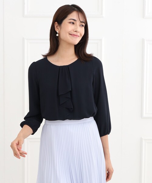 ブラウス シャツ 「夏SALE／フォーマル/マシンウォッシュ可」フロントラッフルディティールブラウス レディース