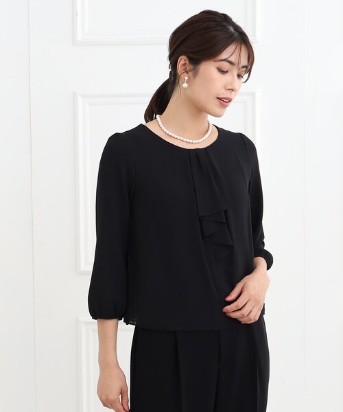 ブラウス シャツ 「夏SALE／フォーマル/マシンウォッシュ可」フロントラッフルディティールブラウス レディース Reflect ブラウス シャツ 「夏SALE／フォーマル/マシン