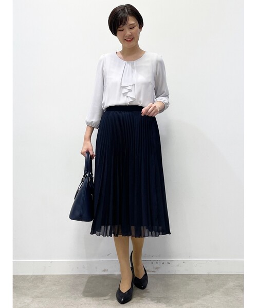 【夏SALE／フォーマルマシンウォッシュ可】フロントラッフルディティールブラウス Reflect ブラウス シャツ 「夏SALE／フォーマル/マシン