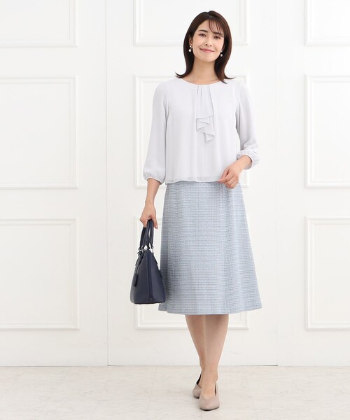 【夏SALE／フォーマルマシンウォッシュ可】フロントラッフルディティールブラウス Reflect ブラウス シャツ 「夏SALE／フォーマル/マシン