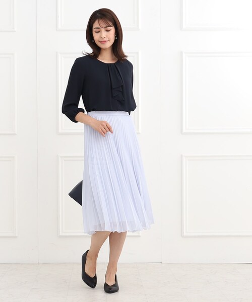 【夏SALE／フォーマルマシンウォッシュ可】フロントラッフルディティールブラウス Reflect ブラウス シャツ 「夏SALE／フォーマル/マシン