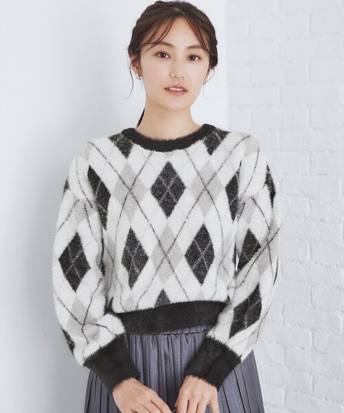 index（インデックス） ニット セーター アーガイルチェックフェザー
