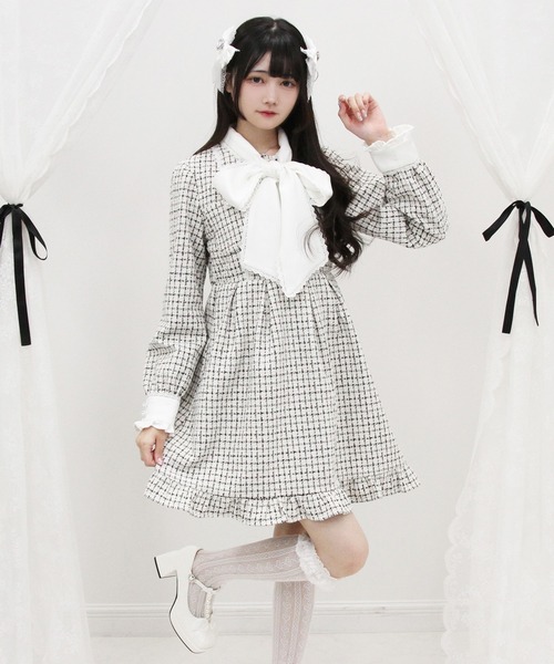 【Sov.】定価4.9万　ポリサージワンピース　ボウタイドレス　幾何学柄　38 DearMyLove ワンピース ボウタイツイードワピース : ZOZOTOWN Yahoo!店