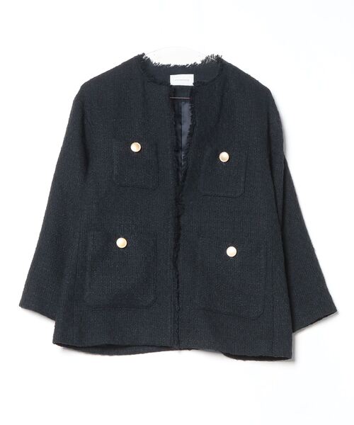 green label relaxing ノーカラーショートコート ネイビー green label relaxing（グリーンレーベルリラクシング） ノーカラー