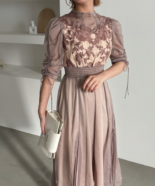 ドレス フラワーレースオーガンジーフレアドレス 結婚式 二次会 成人式