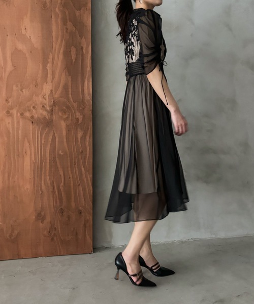 ドレス フラワーレースオーガンジーフレアドレス 結婚式 二次会 成人式