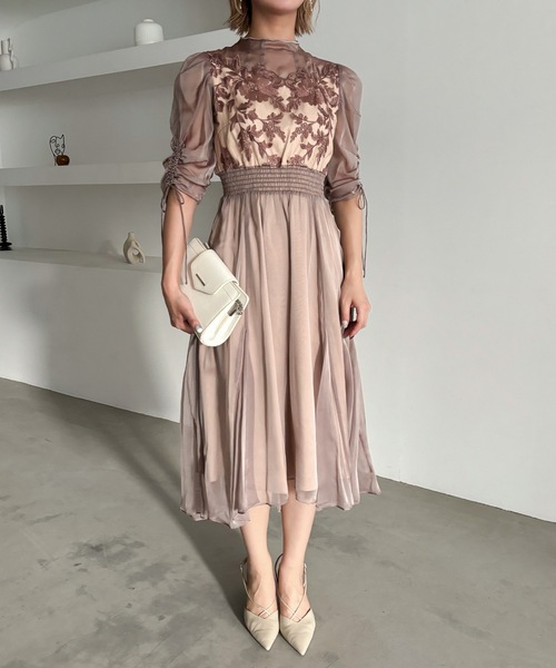 ドレス フラワーレースオーガンジーフレアドレス 結婚式 二次会 成人式