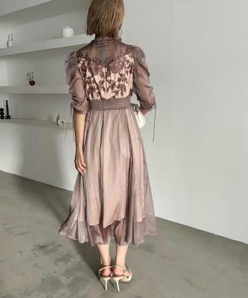 ドレス フラワーレースオーガンジーフレアドレス 結婚式 二次会 成人式