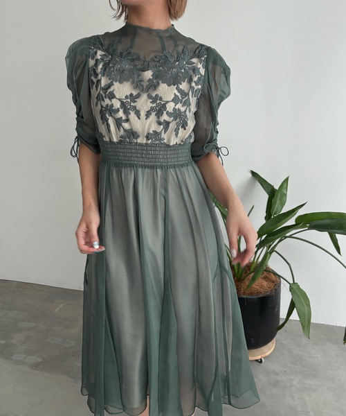 ドレス フラワーレースオーガンジーフレアドレス 結婚式 二次会 成人式