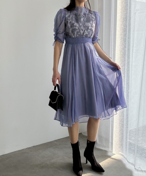 ドレス フラワーレースオーガンジーフレアドレス 結婚式 二次会 成人式