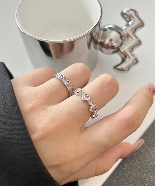 NO WAY 指輪 リング /カラーストーンハートデザインリングセット/2点