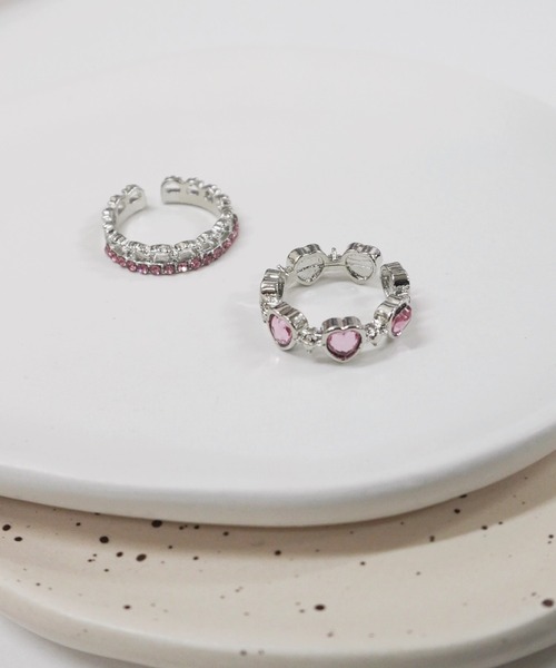 NO WAY 指輪 リング /カラーストーンハートデザインリングセット/2点