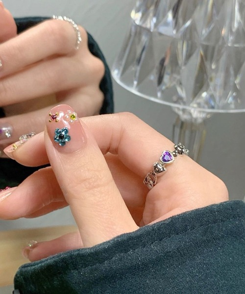 NO WAY 指輪 リング /カラーストーンハートデザインリングセット/2点