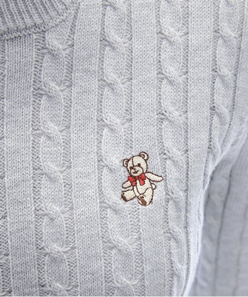 clear ニット セーター クマ刺繍総ケーブルニットトップス「着