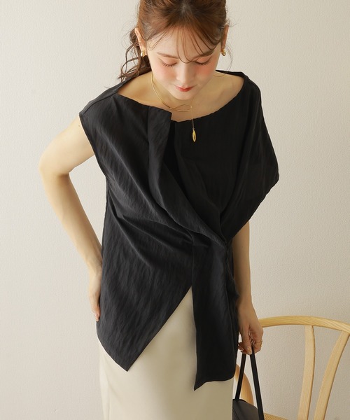 ブラウス シャツ washer asymmetry tuck blouse /ワッシャー加工アシンメトリータックカシュクール風ブラウス レディース