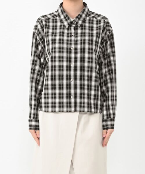 ブラウス シャツ 2wayカシュクールチェックシャツ 「低身長